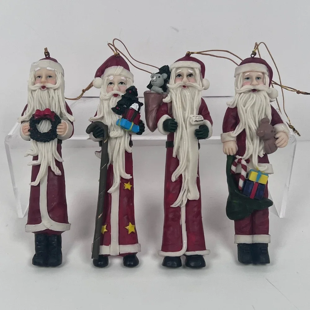 Set of 4 Slim Santa Claus Christmas Ornaments VTG Hanging Decor Resin St.‎ Nick